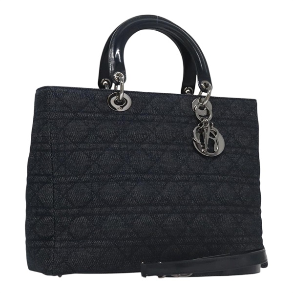 【原宿店限定】クリスチャンディオール Christian Dior カナージュ ハンドバッグ キャンバス 2way ネイビー シルバー レディース FF4276SV