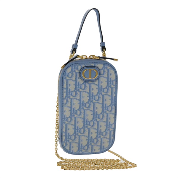 【原宿店限定】クリスチャンディオール Christian Dior ショルダーバッグ チェーン トロッターキャンバス ブルー ゴールド レディース 94170SAM