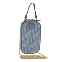 【原宿店限定】クリスチャンディオール Christian Dior ショルダーバッグ チェーン トロッターキャンバス ブルー ゴールド レディース 94170SAM