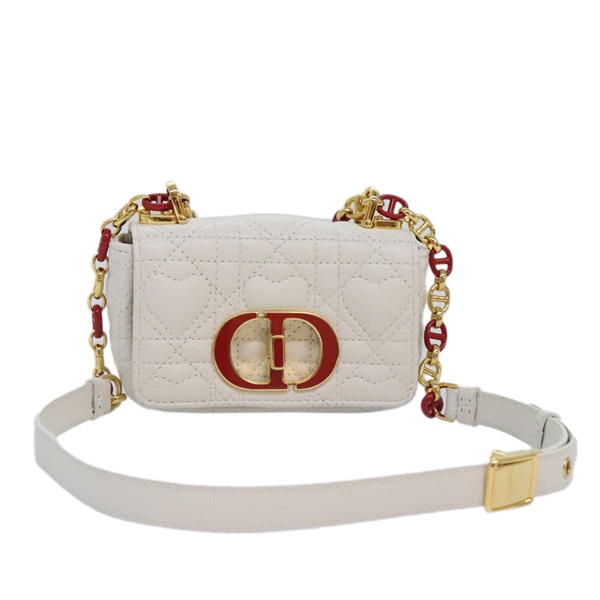 【原宿店限定】クリスチャンディオール Christian Dior ショルダーバッグ ディオールカロ　マイクロ カーフスキン ホワイト ゴールド レディース 89081SV