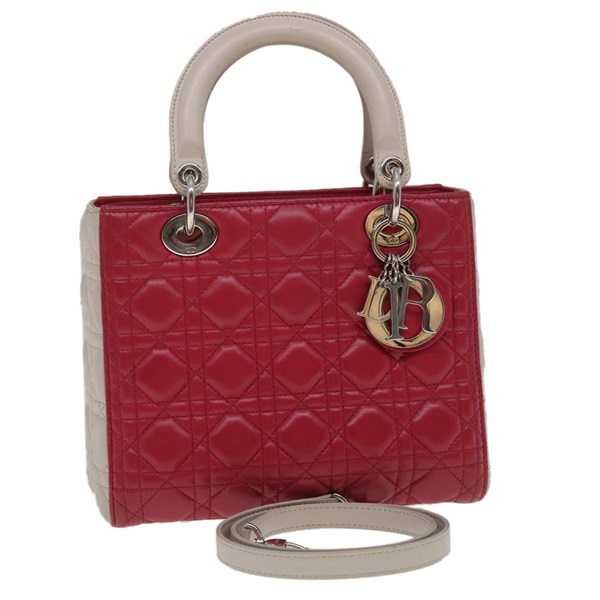 【原宿店限定】クリスチャンディオール Christian Dior ハンドバッグ レディディオール カナージュミディアム ラムスキン レッド ホワイト レディース 29502AV