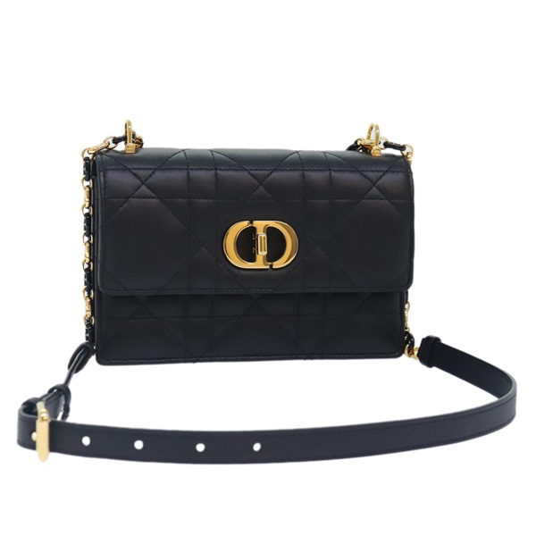 【原宿店限定】クリスチャンディオール Christian Dior ショルダーバッグ ミス カロ マイクロ カナージュ ラムスキン ブラック ゴールド レディース 89088SM