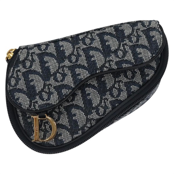 【原宿店限定】クリスチャンディオール Christian Dior ポーチ トロッターキャンバス サドルポーチ ネイビー ゴールド レディース EC240V