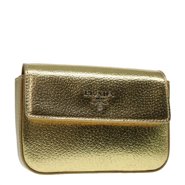 【原宿店限定】プラダ PRADA アクセサリーポーチ レザー シルバー ゴールド レディース 88214V