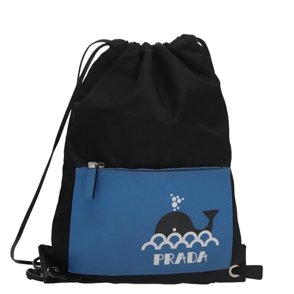 【原宿店限定】プラダ PRADA バックパック ナイロン レザー ブラック ブルー レディース 92876V