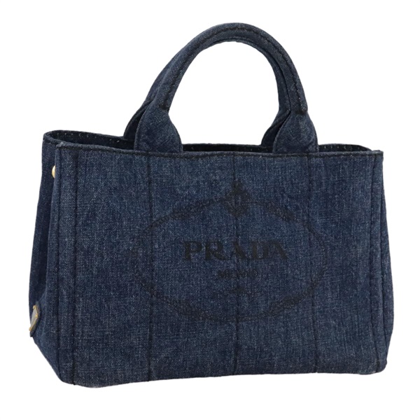【原宿店限定】プラダ PRADA カナパ PM ハンドバッグ デニム ブルー ゴールド レディース am7316V