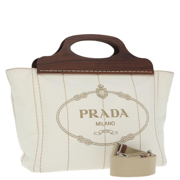【原宿店限定】プラダ PRADA カナパラージ ハンドバッグ キャンバス ホワイト シルバー 1BG350 レディース 101308SV