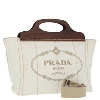【原宿店限定】プラダ PRADA カナパラージ ハンドバッグ キャンバス ホワイト シルバー 1BG350 レディース 101308SV