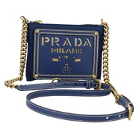 【原宿店限定】プラダ PRADA アクセサリーポーチ チェーン ナイロン ブルー ゴールド レディース 98103V