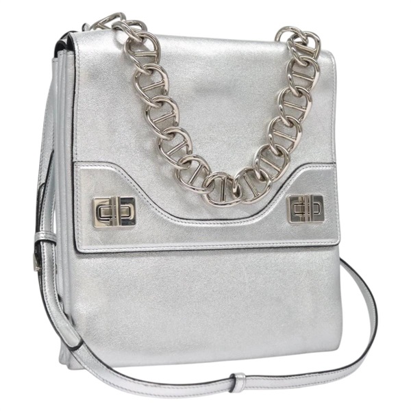 【原宿店限定】プラダ PRADA ハンドバッグ チェーン レザー 2way シルバー レディース BD055AV