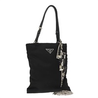 【原宿店限定】プラダ PRADA ショルダーバッグ チェーン ナイロン ブラック シルバー レディース 100262AV