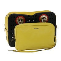 【原宿店限定】プラダ PRADA ショルダーバッグ チェーン パンチングレザー トリコロール ブラック イエロー 15EP127 レディース 32293AV