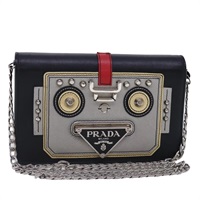 【原宿店限定】プラダ PRADA ショルダーバッグ チェーン サフィアーノレザー ブラック シルバー レディース 91725V