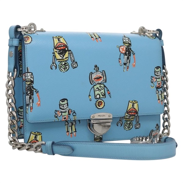 【原宿店限定】プラダ PRADA ショルダーバッグ チェーン サフィアーノレザー ブルー シルバー レディース BD270AV