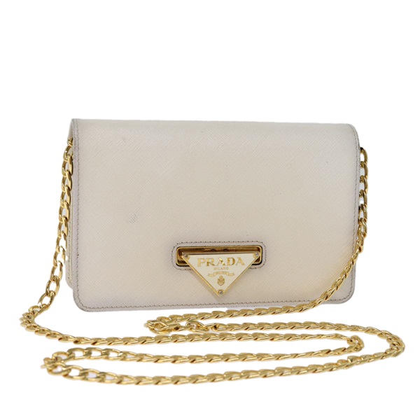 【原宿店限定】プラダ PRADA ショルダーバッグ チェーン サフィアーノレザー ホワイト レディース 71652AV