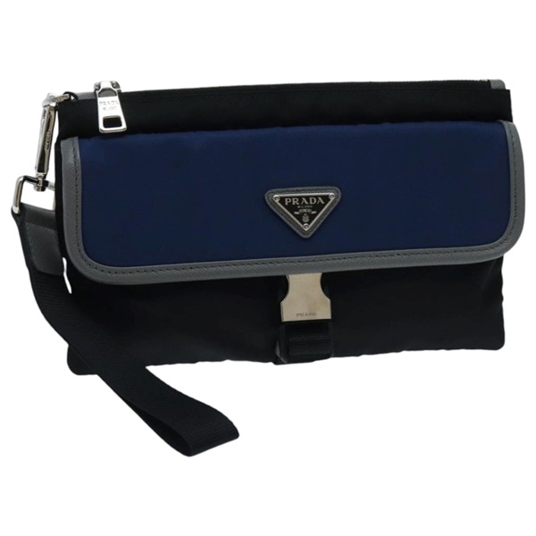 【原宿店限定】プラダ PRADA クラッチバッグ ナイロン ブラック シルバー レディース 96653V