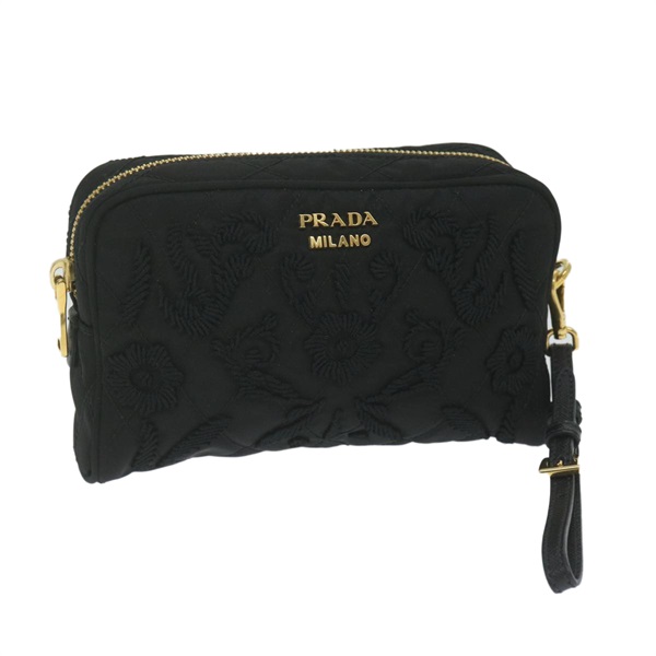 【原宿店限定】プラダ PRADA ポーチ 刺繍 ナイロン ブラック レディース ac2598V