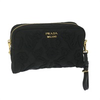 【原宿店限定】プラダ PRADA ポーチ 刺繍 ナイロン ブラック レディース ac2598V