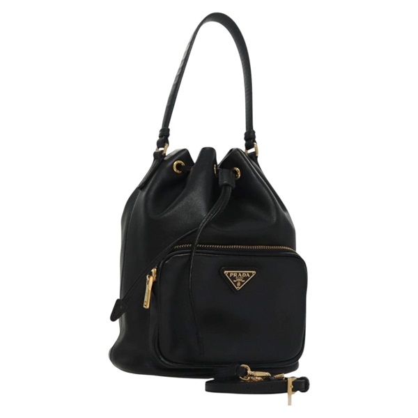 【原宿店限定】プラダ PRADA ハンドバッグ レザー 2way ブラック ゴールド レディース 106451AV