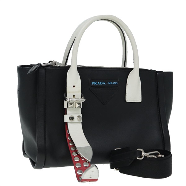 【原宿店限定】プラダ PRADA ハンドバッグ レザー 2way ブラック ホワイト レディース 88091V
