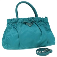 【原宿店限定】プラダ PRADA ハンドバッグ ナイロン 2way ターコイズブルー シルバー レディース 95390V