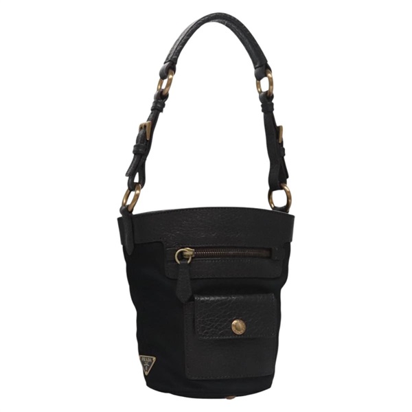 【原宿店限定】プラダ PRADA ハンドバッグ ナイロン レザー ブラック ゴールド レディース EC817V