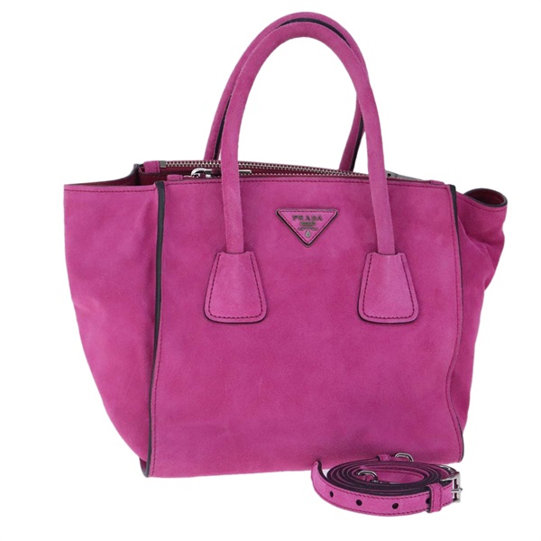 【原宿店限定】プラダ PRADA ハンドバッグ スエード 2way ピンク シルバー レディース ki5171V