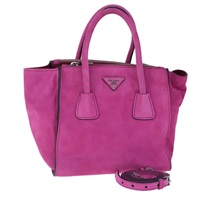 【原宿店限定】プラダ PRADA ハンドバッグ スエード 2way ピンク シルバー レディース ki5171V