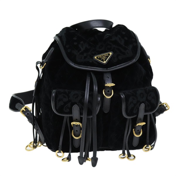 【原宿店限定】プラダ PRADA バックパック キルティング ベロア ブラック レディース 73128AV