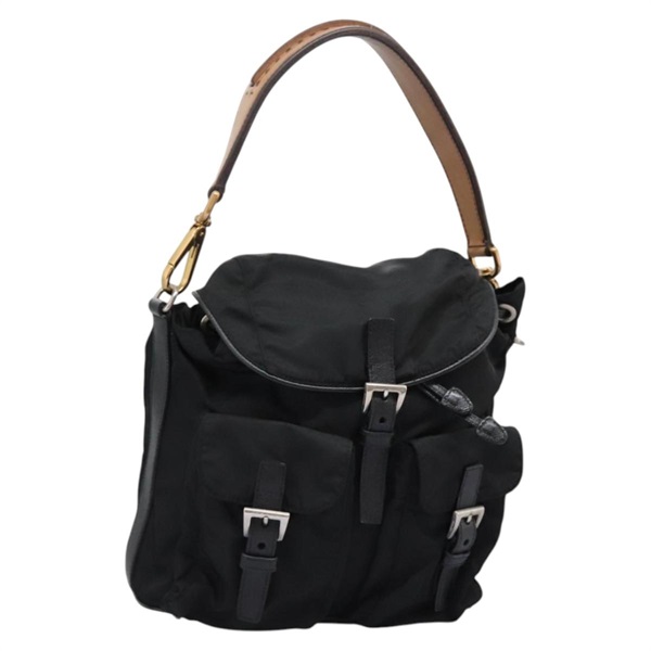 【原宿店限定】プラダ PRADA ショルダーバッグ ナイロン ブラック ゴールド レディース BD928V