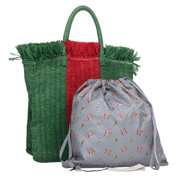 【原宿店限定】グッチ GUCCI ハンドバッグ ウェブシェリーライン ラフィア レッド グリーン 524810 レディース EC781V