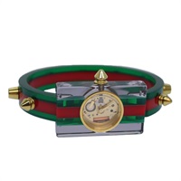 【原宿店限定】グッチ GUCCI 腕時計 スケルトン ウェブシェリーライン  プラスチック レッド グリーン レディース ki4839