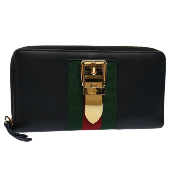 【原宿店限定】グッチ GUCCI 長財布 シルヴィ ウェブシェリーライン  レザー ブラック レッド 476083 レディース 60085AV