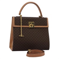 【原宿店限定】セリーヌ CELINE ハンドバッグ マカダムキャンバス PVCレザー 2way ブラウン ゴールド レディース 104480V