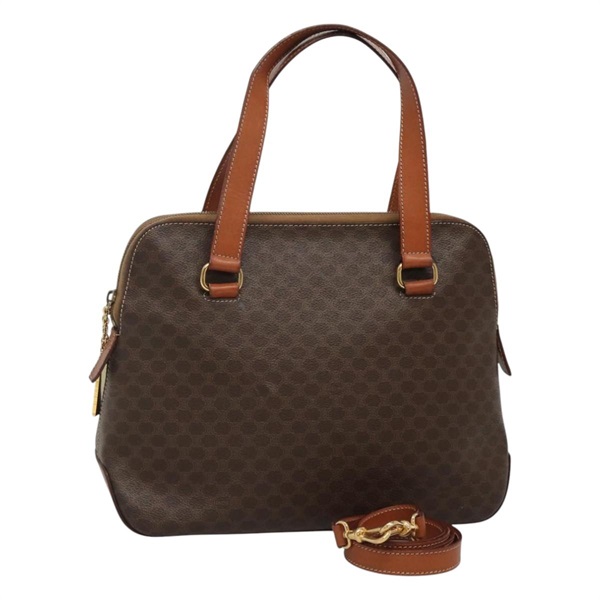 【原宿店限定】セリーヌ CELINE ハンドバッグ マカダムキャンバス PVCレザー 2way ゴールド ブラウン レディース ki5507V