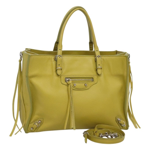 【原宿店限定】バレンシアガ BALENCIAGA ハンドバッグ ザ ペーパーミニ レザー イエロー シルバー 370926 レディース ki5506