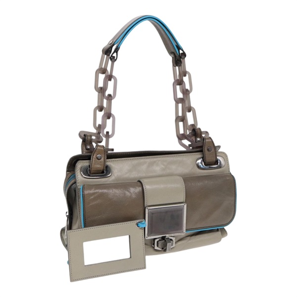 【原宿店限定】バレンシアガ BALENCIAGA ショルダーバッグ ターンロック チェーン レザー ベージュ グレー レディース am6814V