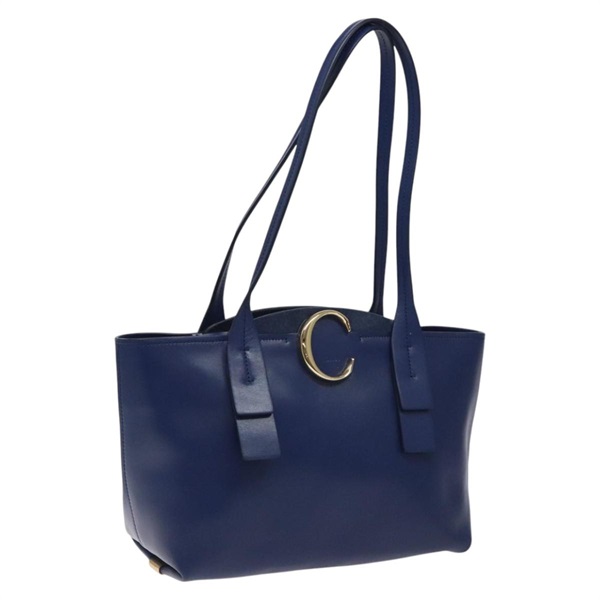 【原宿店限定】クロエ Chloe C ミディアム  ショルダーバッグ レザー ブルー ゴールド レディース BD1375V