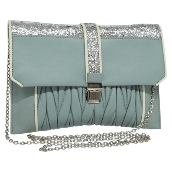 【原宿店限定】ミュウ ミュウ Miu Miu ショルダーバッグ チェーン レザー ブルー シルバー レディース BD1352
