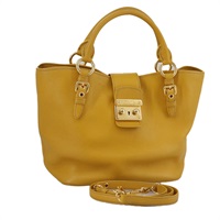 【原宿店限定】ミュウ ミュウ Miu Miu ハンドバッグ レザー 2way イエロー ゴールド レディース am7317