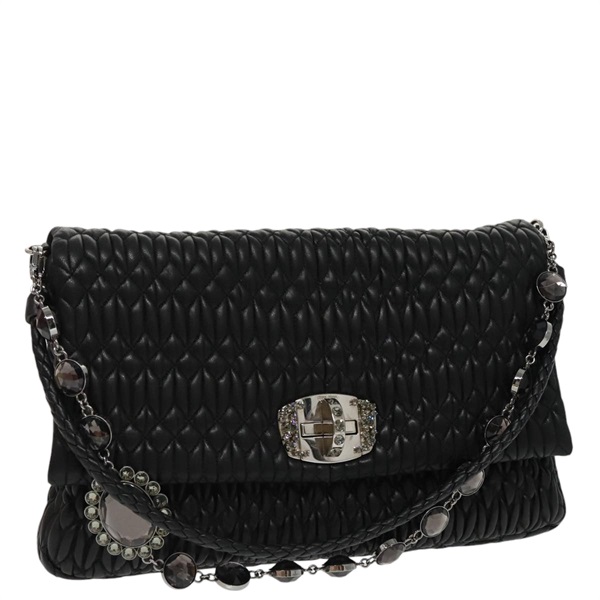 【原宿店限定】ミュウ ミュウ Miu Miu ショルダーバッグ マテラッセ ビジュー レザー ブラック レディース am7147AV