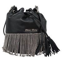 【原宿店限定】ミュウ ミュウ Miu Miu ショルダーバッグ 巾着 ビジュー レザー ブラック レディース hk2198AM