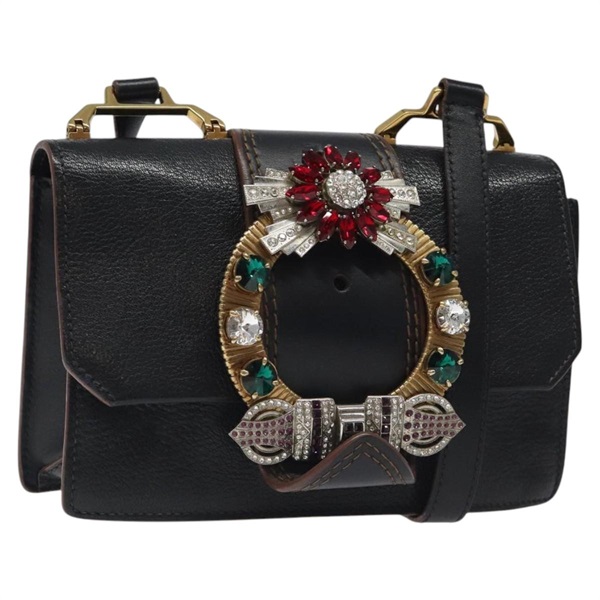 【原宿店限定】ミュウ ミュウ Miu Miu ショルダーバッグ レザー ブラック ゴールド レディース MX101AV