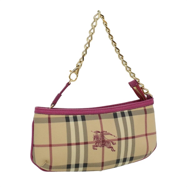 【原宿店限定】バーバリー BURBERRY アクセサリーポーチ ノバチェック  チェーン PVCレザー ベージュ ピンク レディース yk5442V