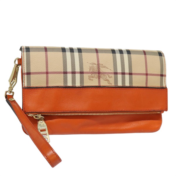 【原宿店限定】バーバリー BURBERRY クラッチバッグ ノバチェック PVCレザー ベージュ オレンジ レディース 83126AV