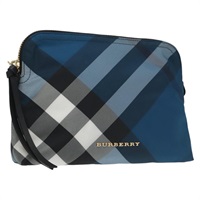 【原宿店限定】バーバリー BURBERRY ポーチ ノバチェック ナイロン ブルー ゴールド レディース 101221V