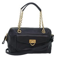 【原宿店限定】サルヴァトーレフェラガモ Salvatore Ferragamo ショルダーバッグ ガンチーニ チェーン レザー ブラック ゴールド レディース 92072AV