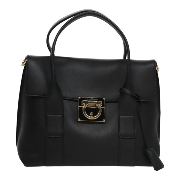 【原宿店限定】サルヴァトーレフェラガモ Salvatore Ferragamo ハンドバッグ ガンチーニ レザー 2way ブラック ゴールド レディース FF6322V