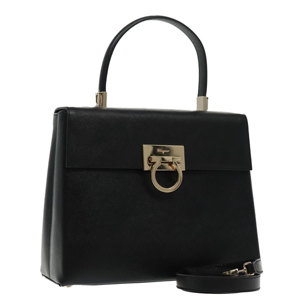 【原宿店限定】サルヴァトーレフェラガモ Salvatore Ferragamo ハンドバッグ ガンチーニ サフィアーノレザー 2way ブラック レディース 95928V