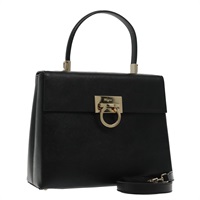 【原宿店限定】サルヴァトーレフェラガモ Salvatore Ferragamo ハンドバッグ ガンチーニ サフィアーノレザー 2way ブラック レディース 95928V